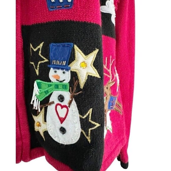 VTG Tiara International Womans Sz L Red White Snowmen Christmas Cardigan Sweater - Picture 10 of 13